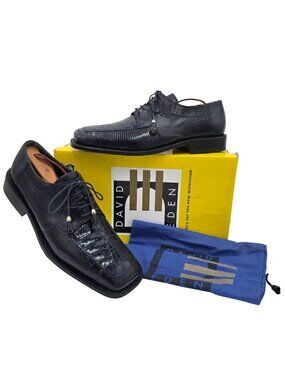 NEW Vintage Crocodile Lizard Mens 10 Navy Blue Exotic David Eden Dress Shoes